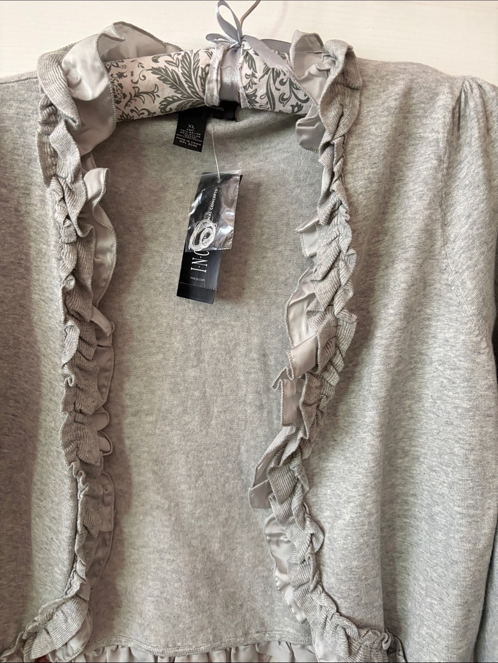 INC International Concepts Gray Ruffled Cardigan